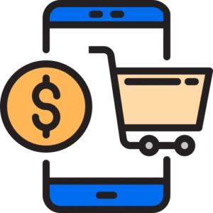 a phone with a dollar sign and shopping cart on the screen describing E-commerce SEO