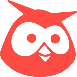 a red owl with a big smile on its face is the logo of Hootsuite used for SEO Analysis