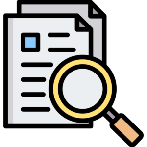 a document with a magnifying glass on top of it referring as Insight and Reporting