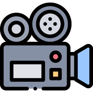 an old movie camera with a film strip used for Product Videography