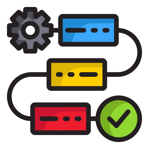 a set of three different colors of devices describing the workflow of digital marketing