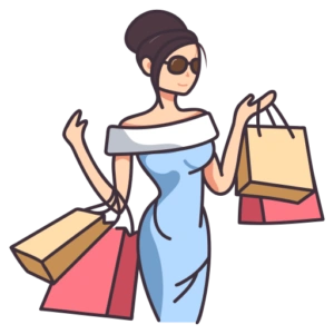 a woman in a dress holding shopping bags for Fashion Photography