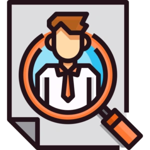 a logo including magnifying icon of a man with a tie used for Portfolio Photography