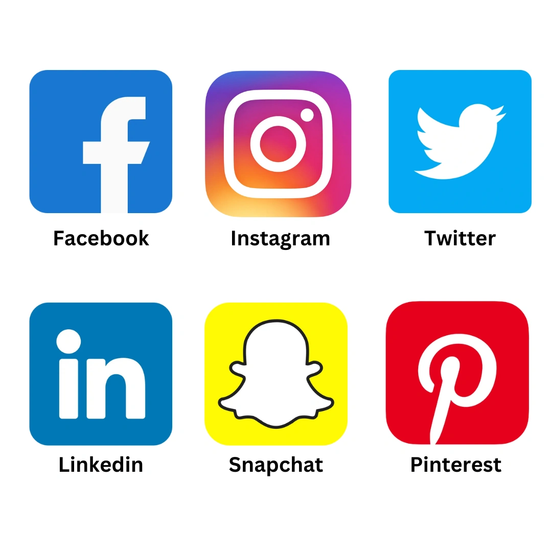 Icons of different social media platforms with it's name